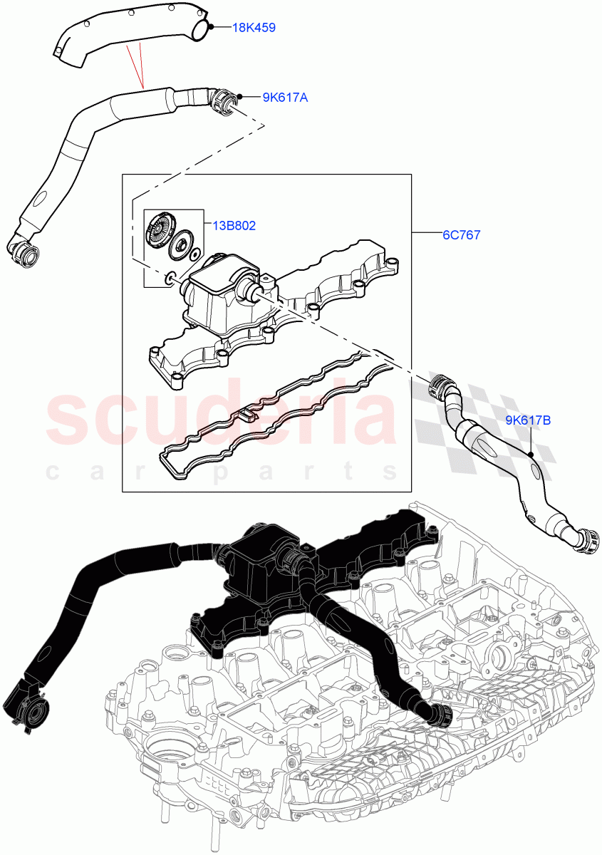 Emission Control - Crankcase(Nitra Plant Build)(3.0L AJ20P6 Petrol High)((V)FROMM2000001) of Land Rover Land Rover Discovery 5 (2017+) [3.0 I6 Turbo Petrol AJ20P6]