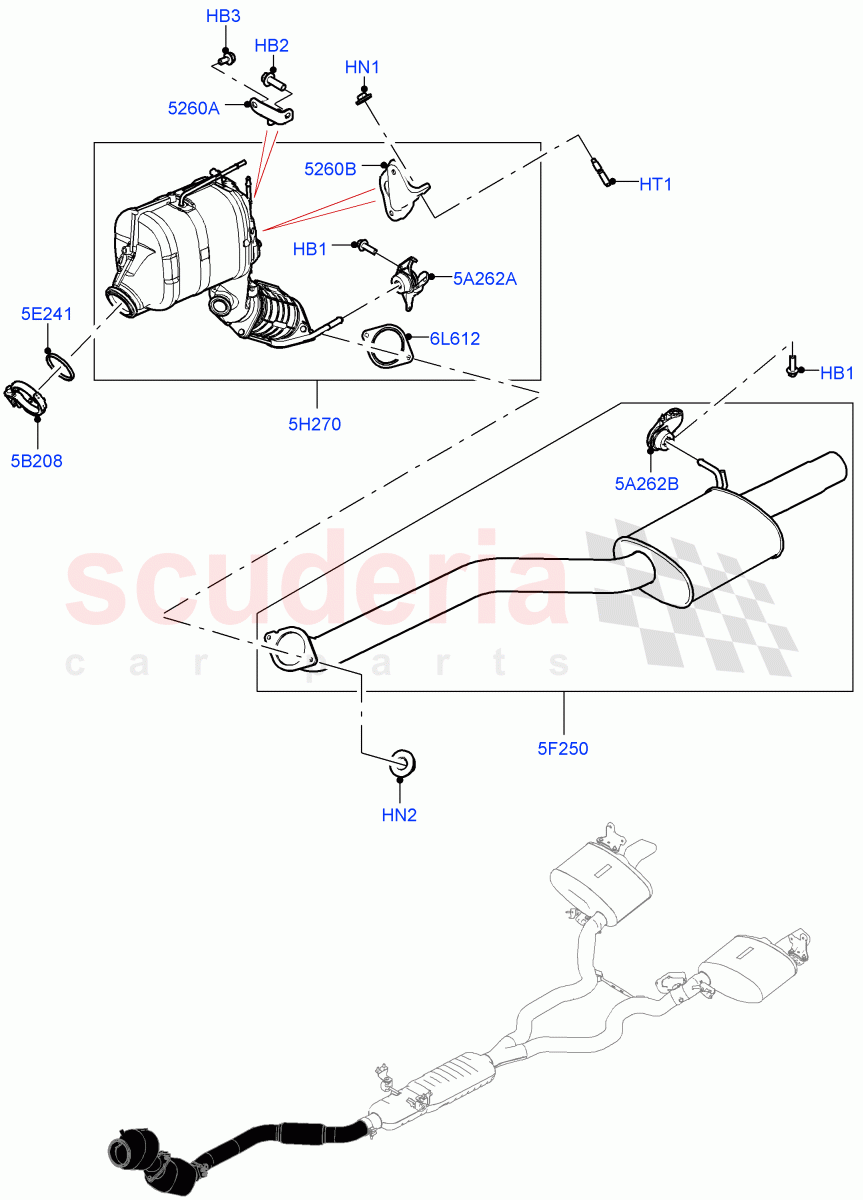 Front Exhaust System (3.0L AJ20D6 Diesel High, Proconve L6 Emissions, Stage V Plus DPF) ((V) FROMLA000001) of Land Rover Land Rover Range Rover Sport (2014+) [3.0 I6 Turbo Diesel AJ20D6]