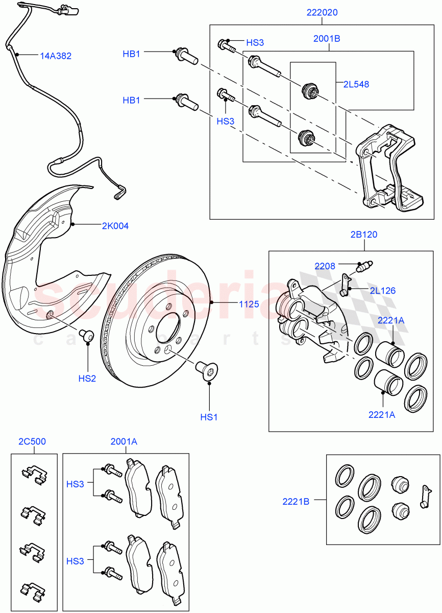Front Brake Discs And Calipers (AJ Petrol 4.4 V8 EFI (220KW), With 17" Front Vented & Rear Vented, Lion Diesel 2.7 V6 (140KW), With 18" Front And Rear Vented) ((V) TO9A999999) of Land Rover Land Rover Range Rover Sport (2005-2009) [4.2 Petrol V8 Supercharged]