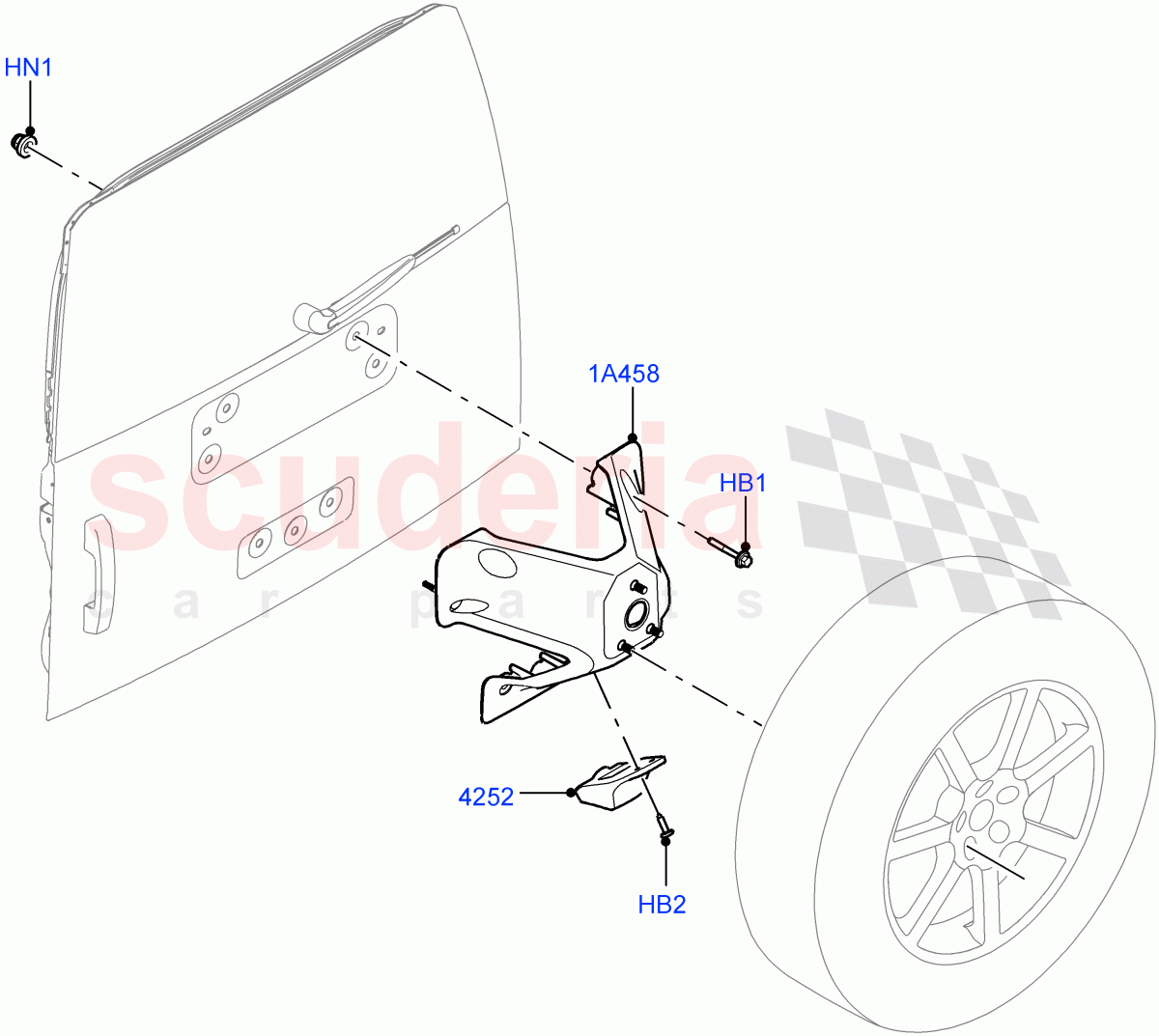 Spare Wheel Carrier(20" Full Size Spare Wheel,22" Full Size Spare Wheel,18" Full Size Spare Wheel,19" Full Size Spare Wheel,18" Full Size Steel Spare Wheel) of Land Rover Land Rover Defender (2020+) [3.0 I6 Turbo Petrol AJ20P6]