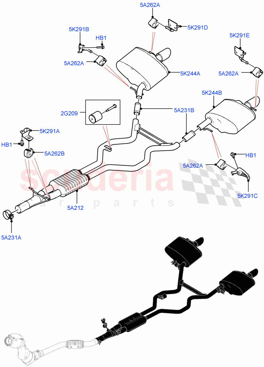 Rear Exhaust System(2.0L I4 High DOHC AJ200 Petrol)((V)FROMJA000001) of Land Rover Land Rover Range Rover Sport (2014+) [2.0 Turbo Petrol AJ200P]