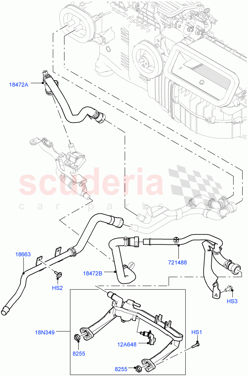 Heater Hoses (Solihull Plant Build) (3.0L DOHC GDI SC V6 PETROL, Electric Auxiliary Coolant Pump, Less Heater, With Fresh Air Heater) ((V) FROMJA000001) of Land Rover Land Rover Discovery 5 (2017+) [3.0 I6 Turbo Diesel AJ20D6]