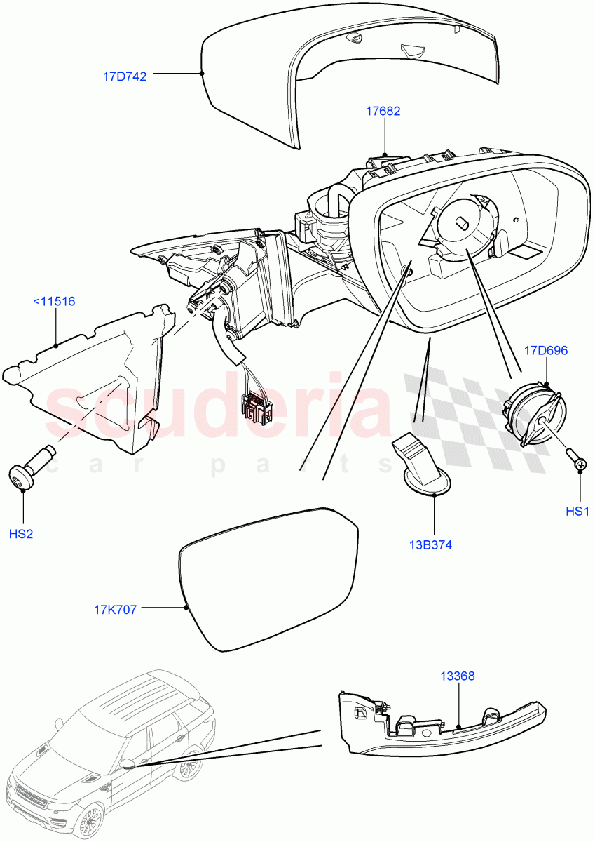 Exterior Rear View Mirror((V)FROMFA000001,(V)TOFA999999) of Land Rover Land Rover Range Rover Sport (2014+) [3.0 DOHC GDI SC V6 Petrol]