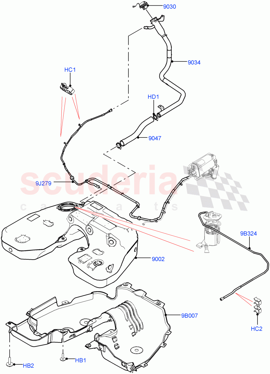 Fuel Tank & Related Parts(Nitra Plant Build)(3.0L AJ20P6 Petrol High,Standard Wheelbase)((V)TOL2999999) of Land Rover Land Rover Defender (2020+) [3.0 I6 Turbo Petrol AJ20P6]