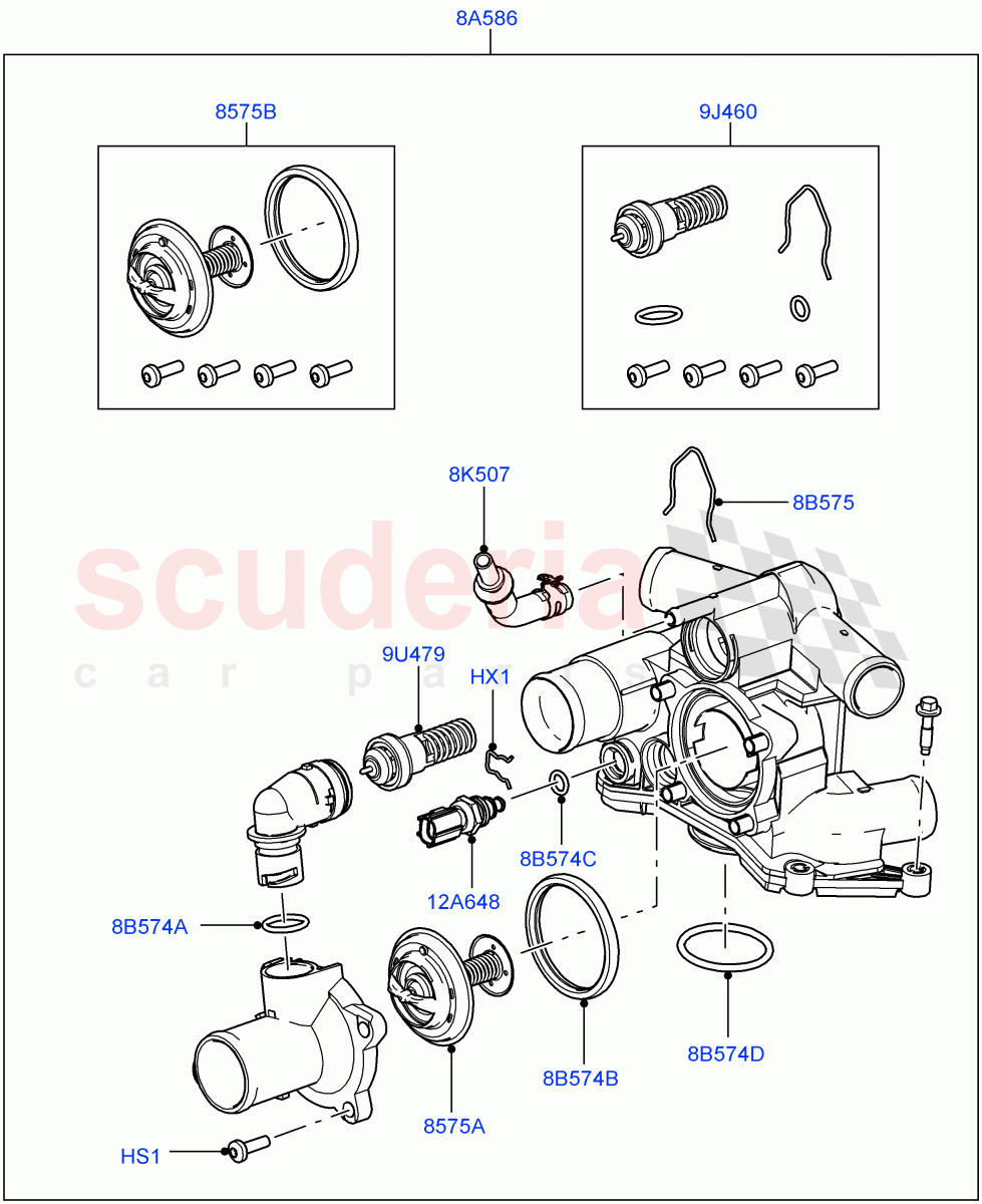 Thermostat/Housing & Related Parts (3.6L V8 32V DOHC EFi Diesel Lion) ((V) FROMAA000001) of Land Rover Land Rover Range Rover (2010-2012) [3.6 V8 32V DOHC EFI Diesel]
