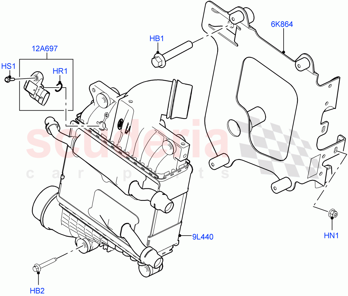 Intercooler/Air Ducts And Hoses (Solihull Plant Build, Intercooler) (2.0L I4 High DOHC AJ200 Petrol) ((V) FROMJA000001) of Land Rover Land Rover Range Rover Sport (2014+) [2.0 Turbo Petrol AJ200P]