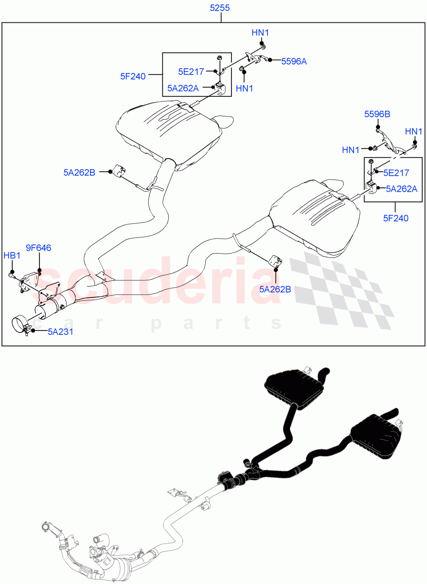 Rear Exhaust System (3.0L AJ20D6 Diesel High, Dual Exhaust) ((V) FROMMA000001) of Land Rover Land Rover Range Rover Velar (2017+) [3.0 I6 Turbo Diesel AJ20D6]