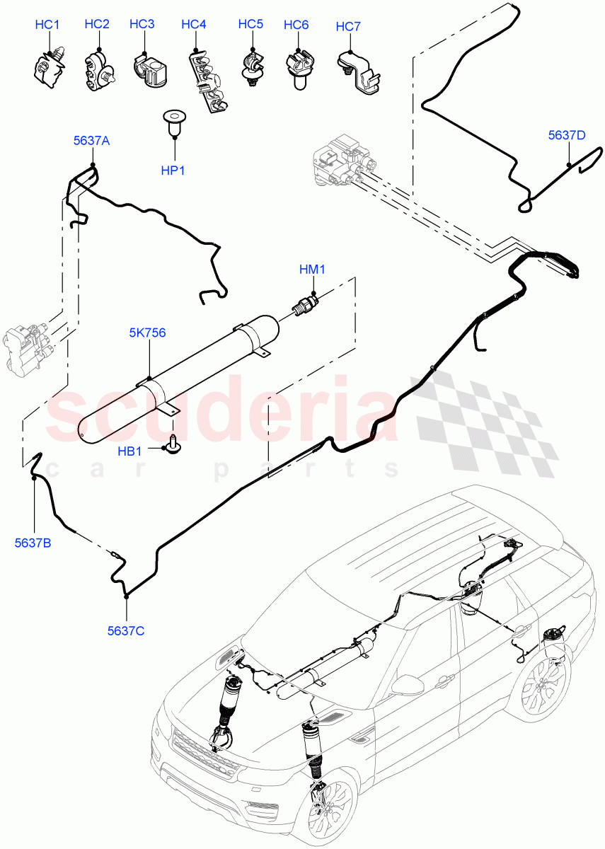 Air Suspension Compressor And Lines(Air Suspension Lines)(With Four Corner Air Suspension,With Performance Suspension)((V)TOHA999999) of Land Rover Land Rover Range Rover Sport (2014+) [3.0 Diesel 24V DOHC TC]