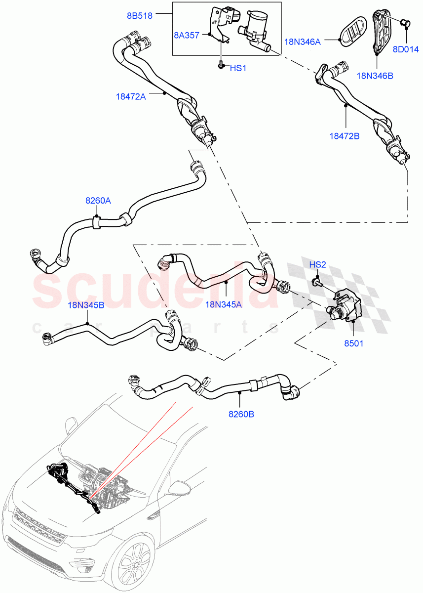 Heater Hoses(2.0L AJ20P4 Petrol E100 PTA,Halewood (UK),2.0L AJ20P4 Petrol High PTA,2.0L AJ20P4 Petrol Mid PTA)((V)FROMLH000001) of Land Rover Land Rover Discovery Sport (2015+) [2.0 Turbo Diesel AJ21D4]