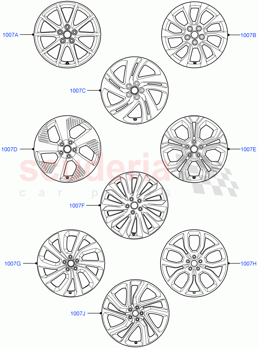 Spare Wheel(Halewood (UK),With 17" Alloy Spare Wheel,20" Full Size Spare Wheel,18" Full Size Spare Wheel,19" Full Size Spare Wheel,With Conventional Alloy Spare Wheel,21" Full Size Spare Wheel)((V)FROMLH000001) of Land Rover Land Rover Discovery Sport (2015+) [1.5 I3 Turbo Petrol AJ20P3]