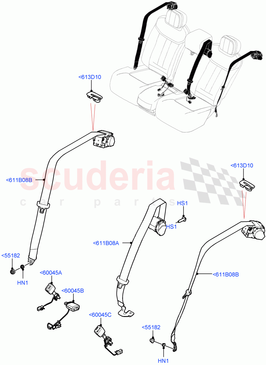 Rear Seat Belts(40/20/40 Super Slouch Rear Seat) of Land Rover Land Rover Range Rover (2022+) [3.0 I6 Turbo Diesel AJ20D6]