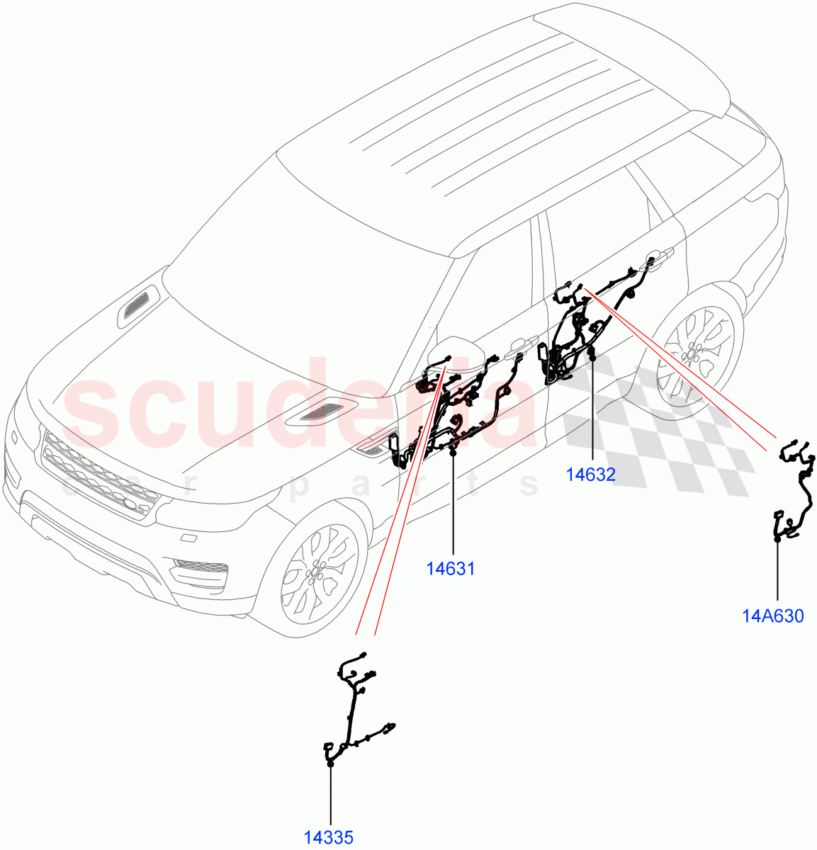 Electrical Wiring - Body And Rear (Front And Rear Doors) ((V) FROMHA000001, (V) TOHA999999) of Land Rover Land Rover Range Rover Sport (2014+) [5.0 OHC SGDI SC V8 Petrol]