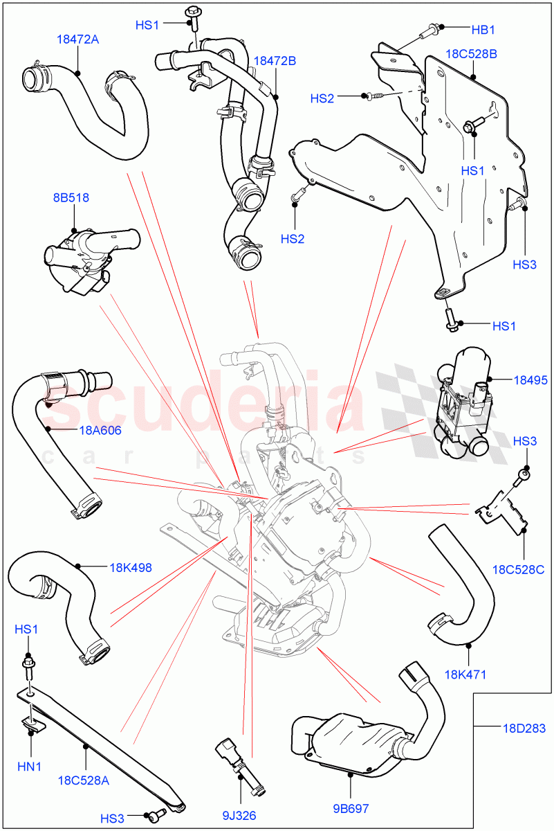 Auxiliary Fuel Fired Pre-Heater (External Components) (3.0L DOHC GDI SC V6 PETROL, Fuel Heater W/Pk Heat With Remote, 3.0 V6 D Gen2 Twin Turbo, 2.0L I4 High DOHC AJ200 Petrol, 2.0L I4 Mid DOHC AJ200 Petrol, 5.0L P AJ133 DOHC CDA S/C Enhanced) of Land Rover Land Rover Range Rover Velar (2017+) [3.0 DOHC GDI SC V6 Petrol]