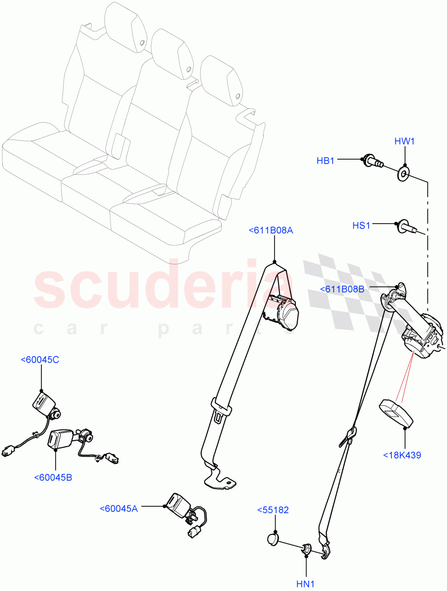 Rear Seat Belts(Nitra Plant Build)((V)FROMK2000001) of Land Rover Land Rover Discovery 5 (2017+) [2.0 Turbo Petrol AJ200P]