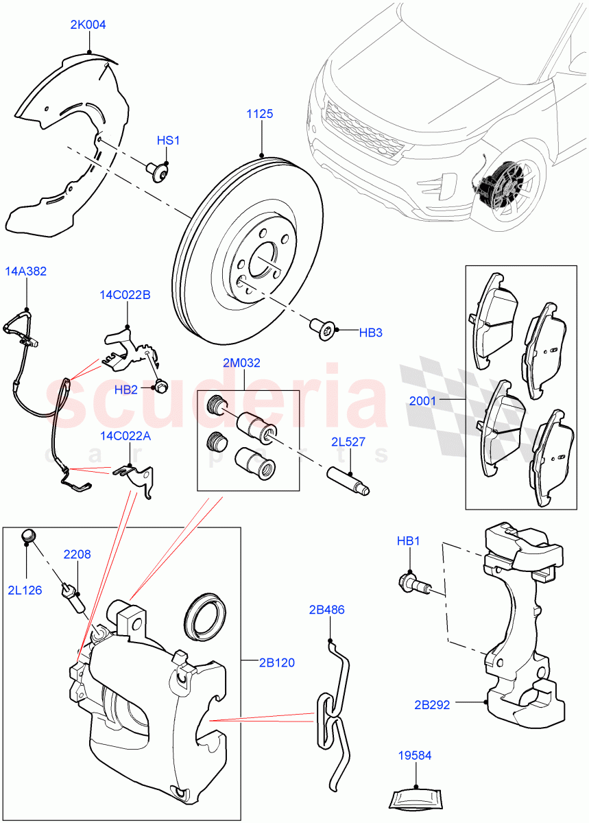 Front Brake Discs And Calipers(Itatiaia (Brazil),Disc Brake Size Frt 17/RR 16,Front Disc And Caliper Size 17) of Land Rover Land Rover Range Rover Evoque (2019+) [2.0 Turbo Diesel AJ21D4]