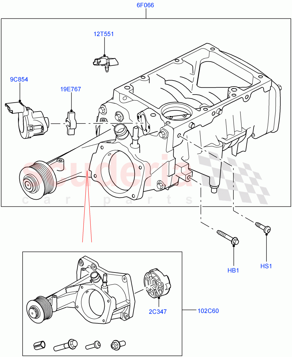 Supercharger(Solihull Plant Build)(3.0L DOHC GDI SC V6 PETROL)((V)FROMEA000001) of Land Rover Land Rover Range Rover Velar (2017+) [3.0 DOHC GDI SC V6 Petrol]