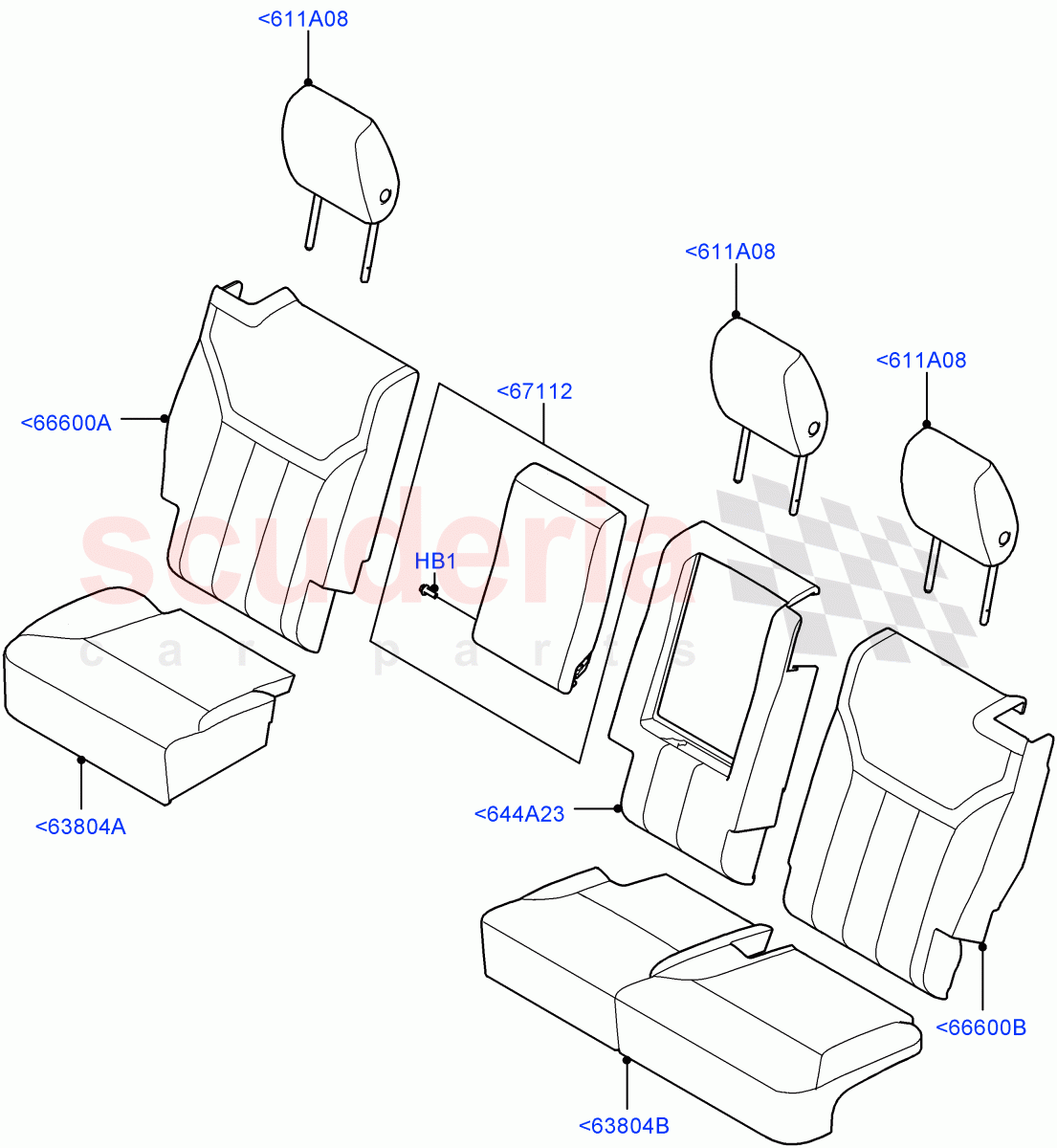 Rear Seat Covers(Solihull Plant Build)(Taurus Leather Perforated,Version - Core,60/40 Load Through With Slide)((V)FROMHA000001) of Land Rover Land Rover Discovery 5 (2017+) [3.0 I6 Turbo Diesel AJ20D6]