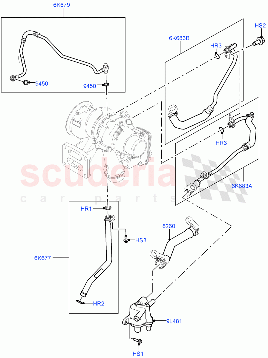 Turbocharger (Lubrication And Cooling) (2.0L I4 High DOHC AJ200 Petrol, 2.0L I4 Mid DOHC AJ200 Petrol, 2.0L I4 Mid AJ200 Petrol E100) ((V) FROMJH000001) of Land Rover Land Rover Discovery Sport (2015+) [2.0 Turbo Petrol AJ200P]