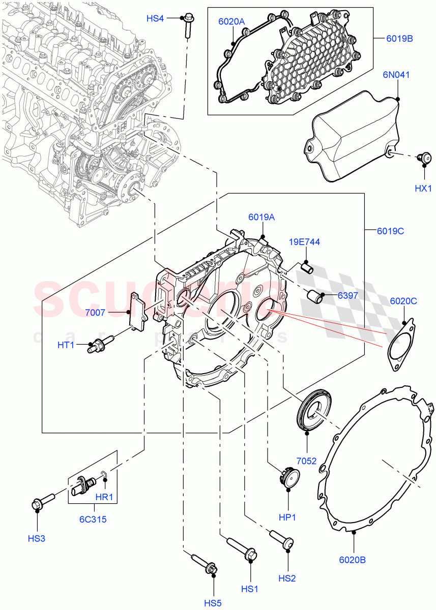 Timing Gear Covers (Nitra Plant Build) (3.0L AJ20D6 Diesel High) ((V) FROMM2000001) of Land Rover Land Rover Discovery 5 (2017+) [3.0 I6 Turbo Diesel AJ20D6]