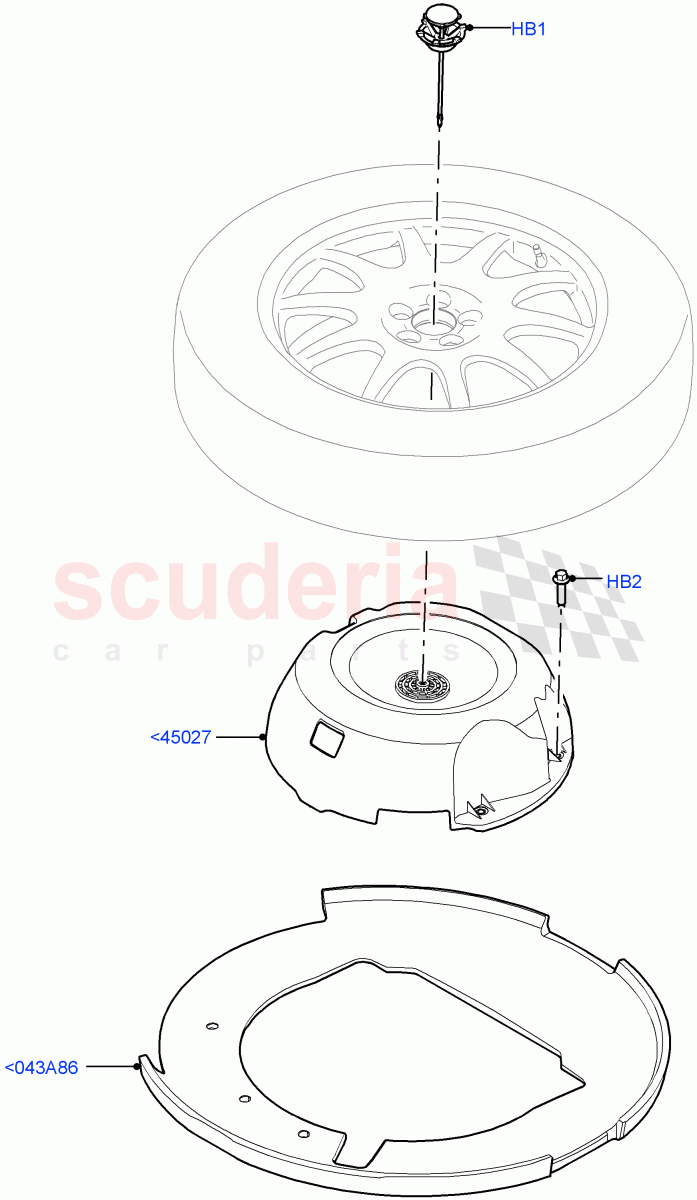 Spare Wheel Carrier (23" Full Size Spare Wheel, Electric Engine Battery-MHEV, 21" Full Size Spare Wheel, Less Electric Engine Battery, 20" Full Size Spare Wheel, 22" Full Size Spare Wheel, With Mini Alloy Spare Wheel) of Land Rover Land Rover Range Rover (2022+) [3.0 I6 Turbo Petrol AJ20P6]