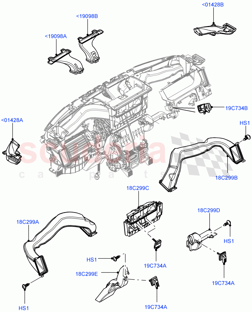 Air Vents, Louvres And Ducts (Instrument Panel, Internal Components) (Less Head Up Display) of Land Rover Land Rover Range Rover (2012-2021) [3.0 DOHC GDI SC V6 Petrol]