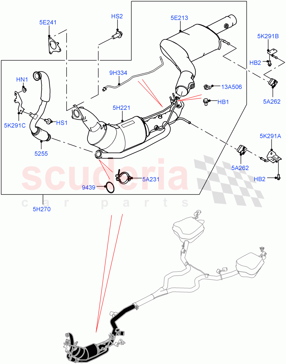 Front Exhaust System (Nitra Plant Build) (3.0 V6 D Gen2 Mono Turbo, EU6 + DPF Emissions, LEV 160, Japanese Emission + DPF) ((V) FROMK2000001) of Land Rover Land Rover Discovery 5 (2017+) [3.0 Diesel 24V DOHC TC]