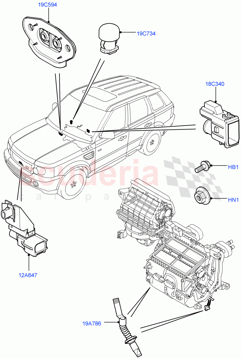 Heater/Air Cond.External Components((V)TO9A999999) of Land Rover Land Rover Range Rover Sport (2005-2009) [4.2 Petrol V8 Supercharged]