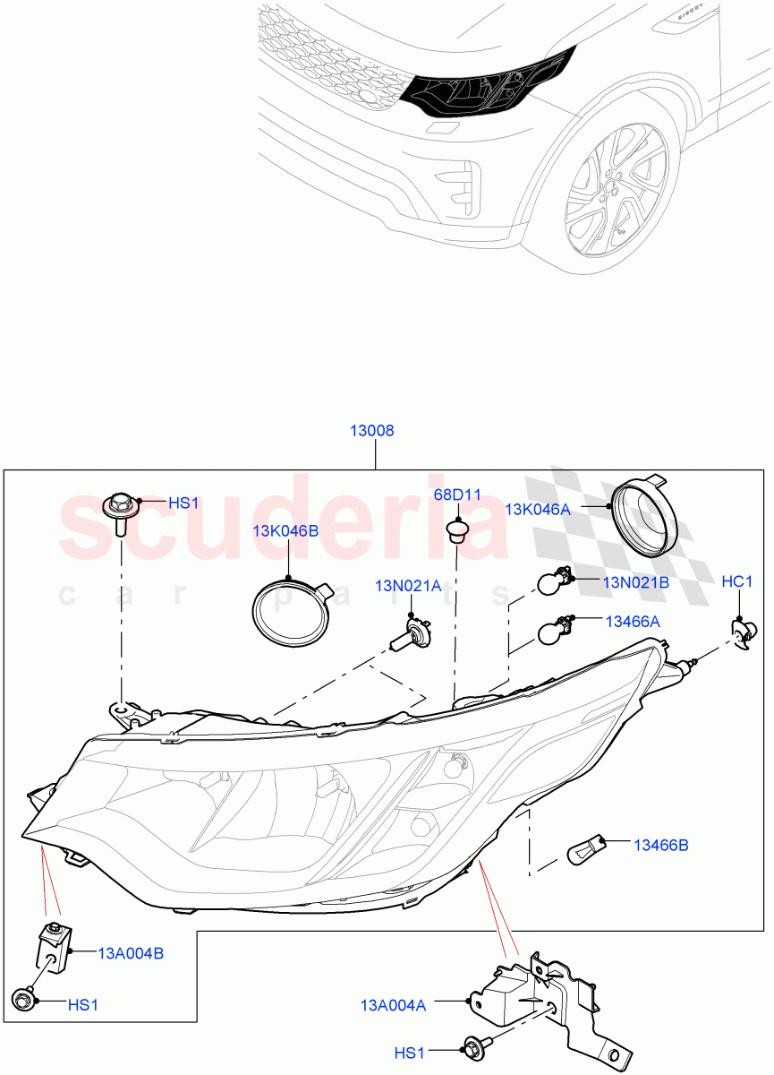 Headlamps And Front Flasher Lamps(Nitra Plant Build)(With Halogen Headlamp)((V)FROMK2000001) of Land Rover Land Rover Discovery 5 (2017+) [2.0 Turbo Petrol AJ200P]