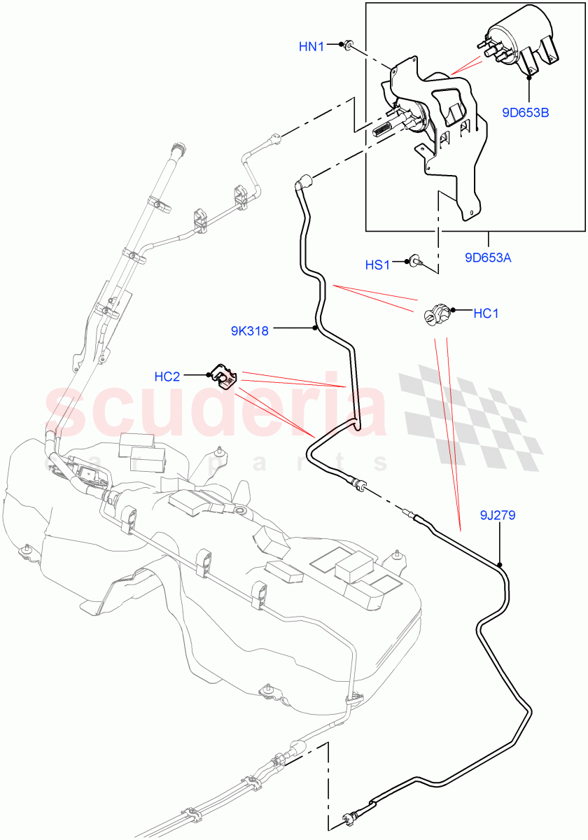 Fuel Lines(2.0L I4 High DOHC AJ200 Petrol,Fuel Tank-Petrol W/O Leak Detection,2.0L I4 Mid DOHC AJ200 Petrol)((V)FROMKA000001,(V)TOLA999999) of Land Rover Land Rover Range Rover Velar (2017+) [2.0 Turbo Petrol AJ200P]