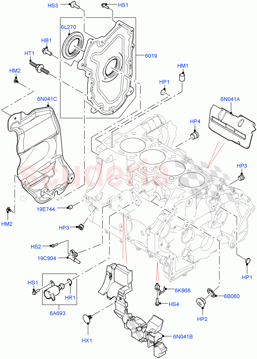 Cylinder Block And Plugs (2.0L AJ21D4 Diesel Mid, Itatiaia (Brazil)) of Land Rover Land Rover Range Rover Evoque (2019+) [2.0 Turbo Diesel AJ21D4]