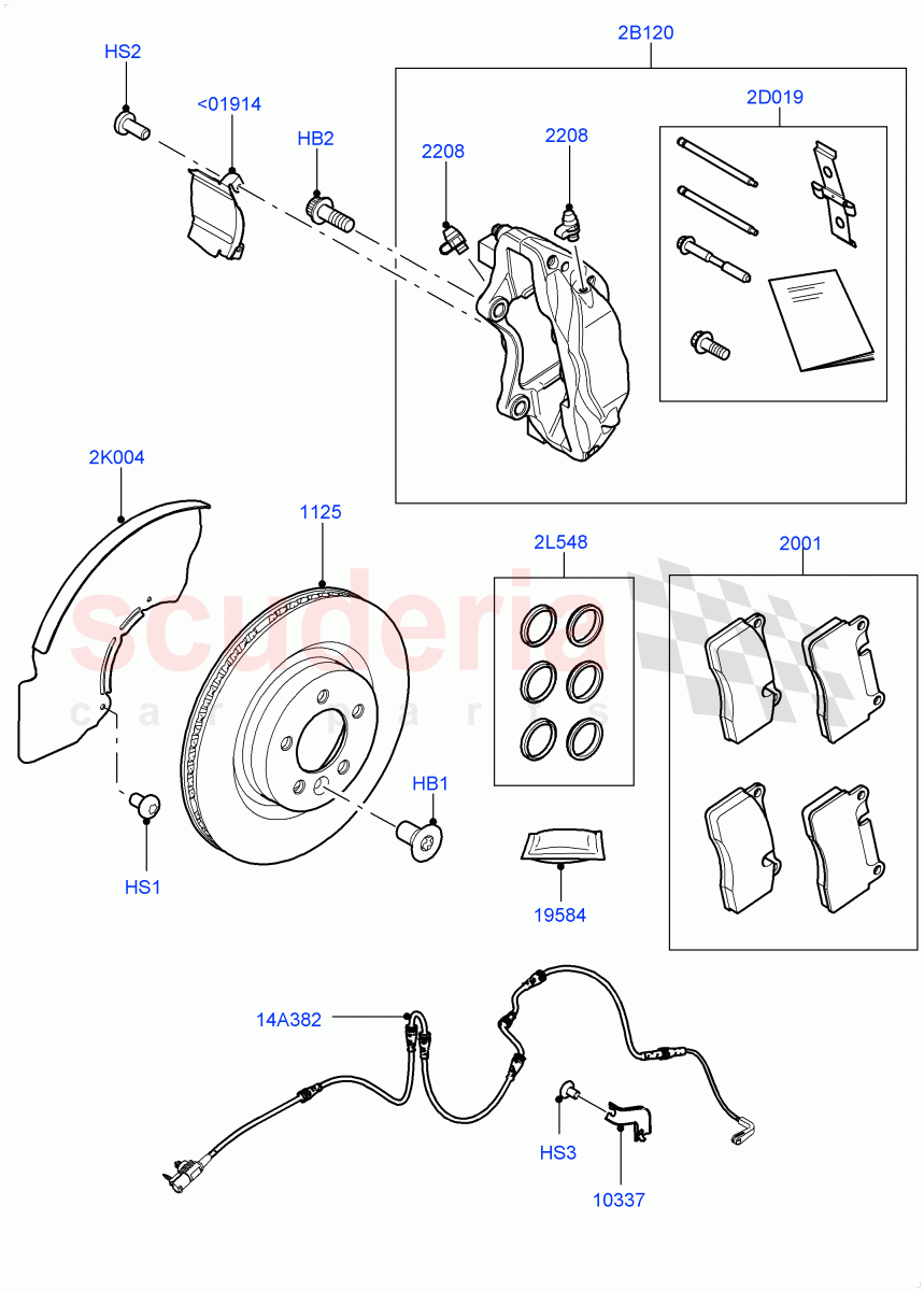 Front Brake Discs And Calipers(Solihull Plant Build)(Front Disc And Caliper Size 19)((V)FROMJA000001) of Land Rover Land Rover Discovery 5 (2017+) [3.0 I6 Turbo Diesel AJ20D6]