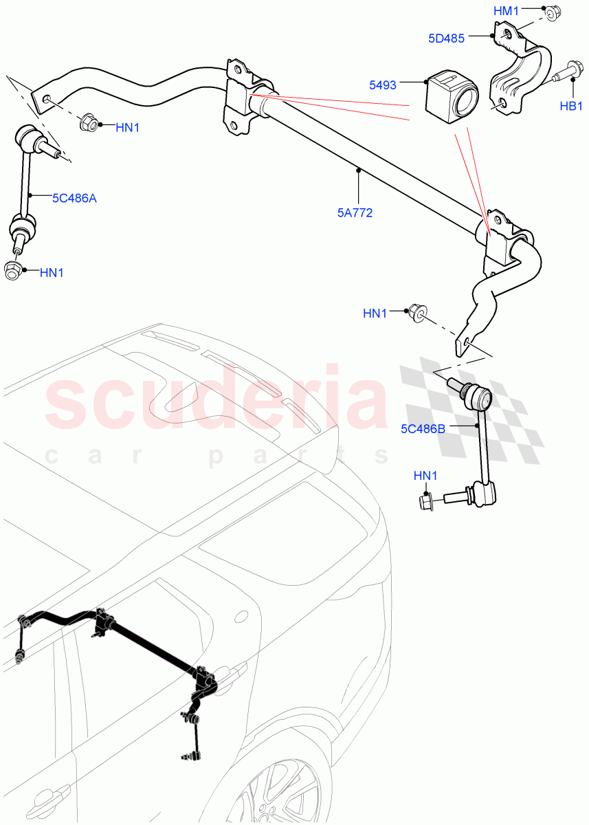 Rear Cross Member & Stabilizer Bar(Conventional Stabilizer Bar, Nitra Plant Build)((V)FROMK2000001,(V)TOL2999999) of Land Rover Land Rover Discovery 5 (2017+) [3.0 I6 Turbo Diesel AJ20D6]