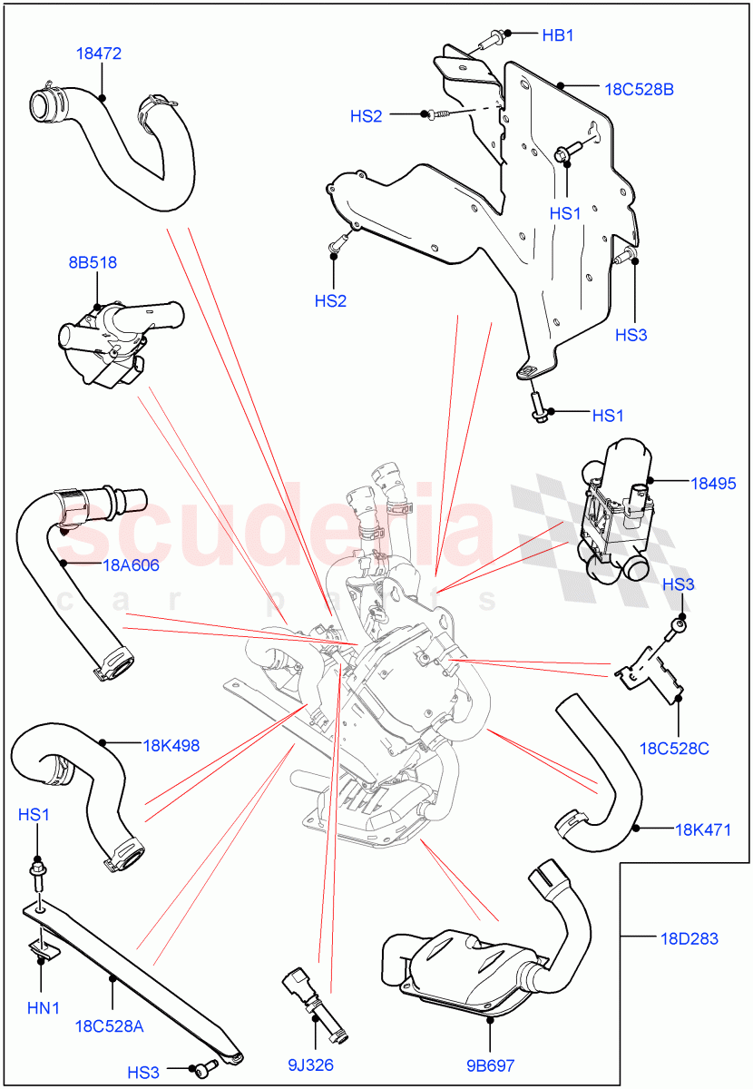 Auxiliary Fuel Fired Pre-Heater (External Components) (2.0L I4 DSL HIGH DOHC AJ200, Fuel Heater W/Pk Heat With Remote, 2.0L I4 DSL MID DOHC AJ200, 2.0L AJ21D4 Diesel Mid) of Land Rover Land Rover Range Rover Velar (2017+) [3.0 DOHC GDI SC V6 Petrol]