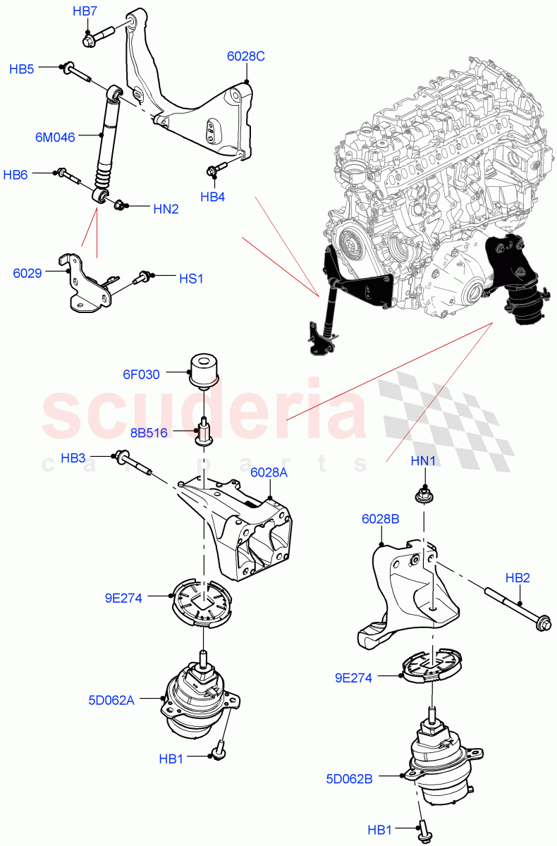 Engine Mounting (3.0L AJ20D6 Diesel High) of Land Rover Land Rover Range Rover (2022+) [4.4 V8 Turbo Petrol NC10]