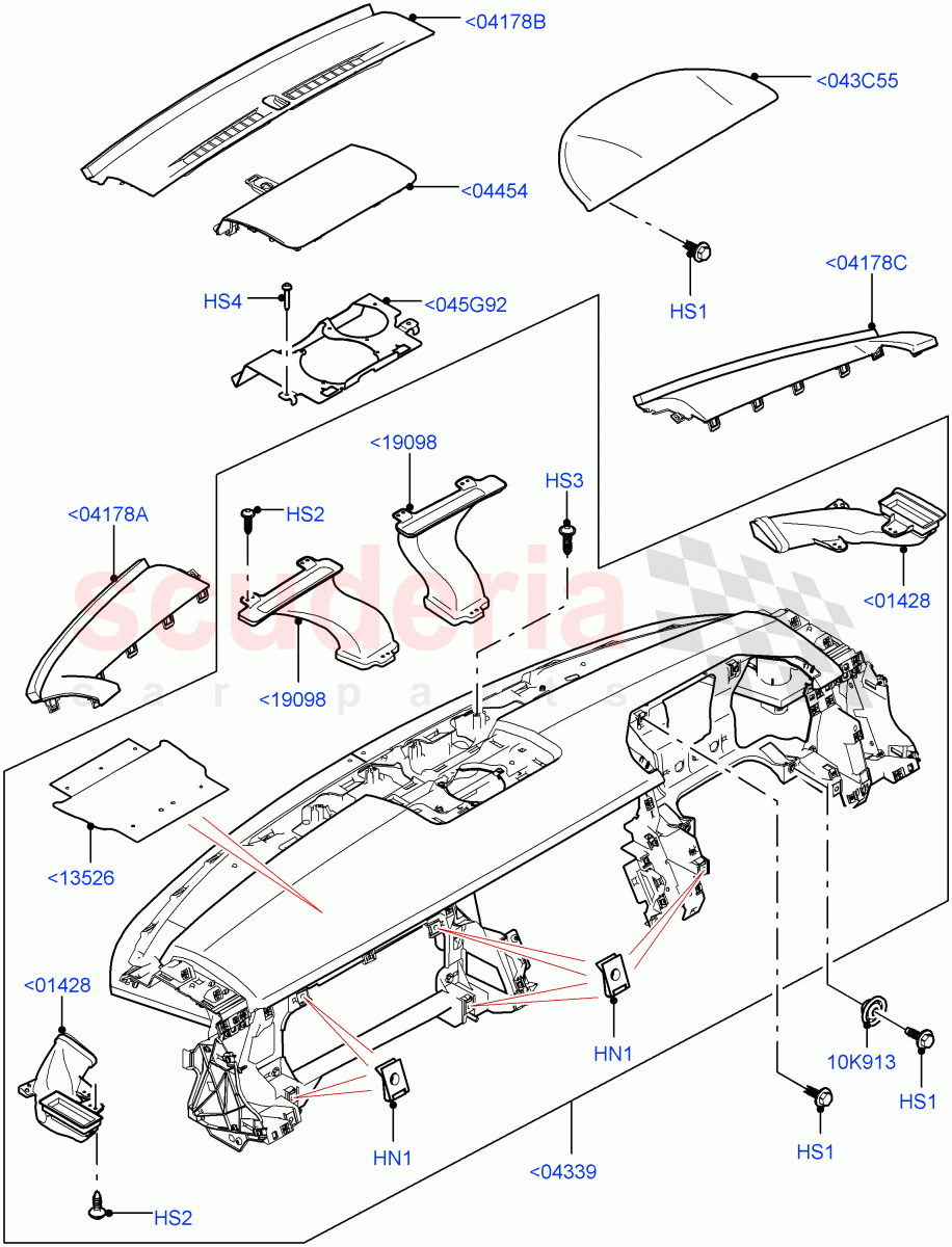 Instrument Panel(Upper, Solihull Plant Build, External Components)(Less Head Up Display)((V)FROMHA000001) of Land Rover Land Rover Discovery 5 (2017+) [2.0 Turbo Petrol AJ200P]