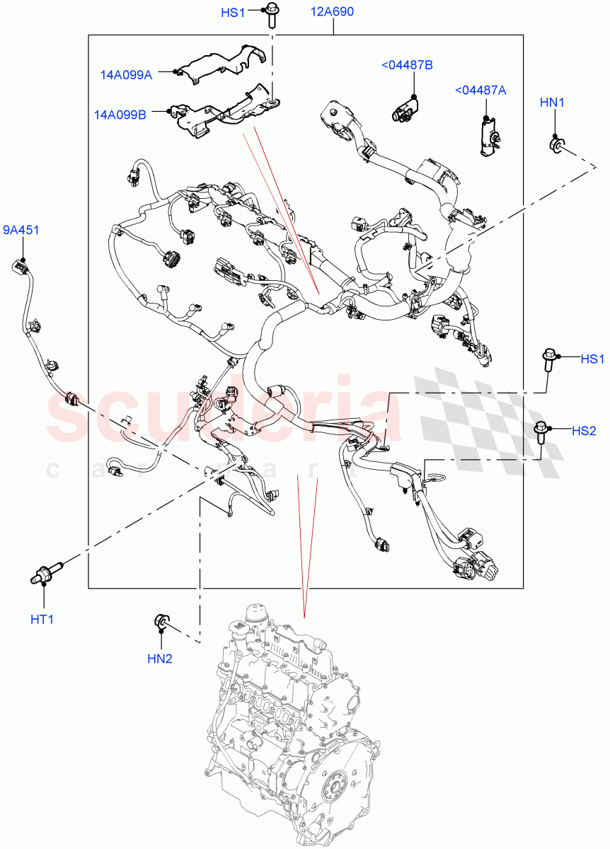 Engine Harness (2.0L AJ20D4 Diesel Mid PTA, 6 Speed Manual Trans BG6, Halewood (UK), 2.0L AJ20D4 Diesel LF PTA) of Land Rover Land Rover Range Rover Evoque (2019+) [2.0 Turbo Diesel]