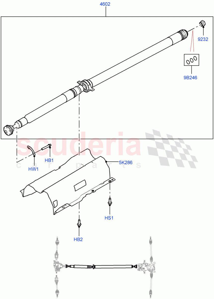 Drive Shaft - Rear Axle Drive (Propshaft) (Changsu (China), All Wheel Drive, Less Electric Engine Battery, Electric Engine Battery-MHEV) of Land Rover Land Rover Range Rover Evoque (2019+) [1.5 I3 Turbo Petrol AJ20P3]