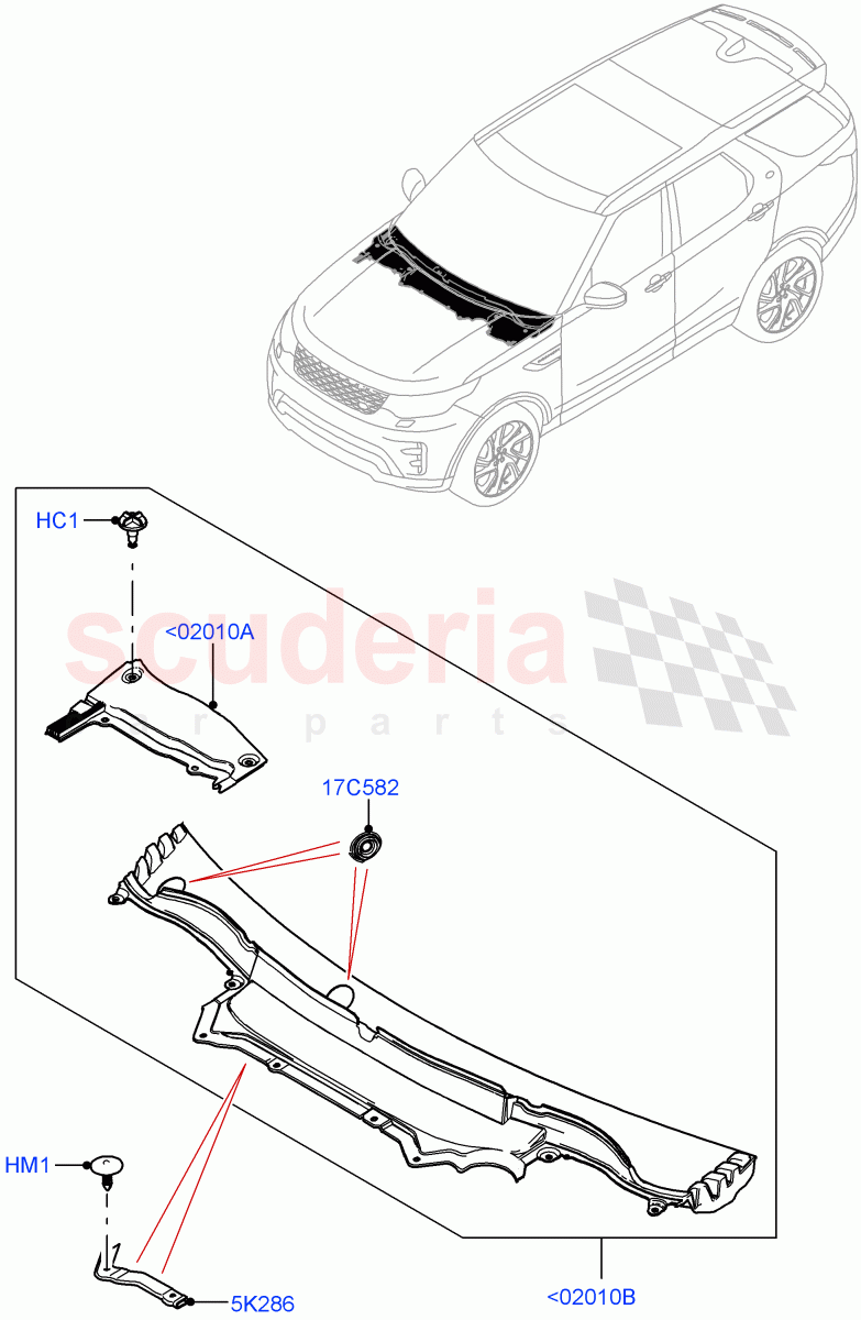 Cowl/Panel And Related Parts(Nitra Plant Build)((V)FROMK2000001) of Land Rover Land Rover Discovery 5 (2017+) [3.0 I6 Turbo Petrol AJ20P6]