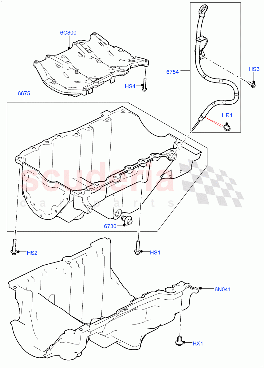 Oil Pan/Oil Level Indicator (Solihull Plant Build) (2.0L AJ200P Hi PHEV, 2.0L I4 High DOHC AJ200 Petrol) ((V) FROMJA000001) of Land Rover Land Rover Range Rover Sport (2014+) [2.0 Turbo Petrol AJ200P]