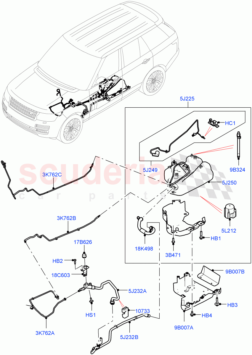 Exhaust Fluid Injection System (Tank and Lines) (3.0 V6 Diesel, With Diesel Exh Fluid Emission Tank) ((V) FROMGA000001) of Land Rover Land Rover Range Rover (2012-2021) [3.0 Diesel 24V DOHC TC]