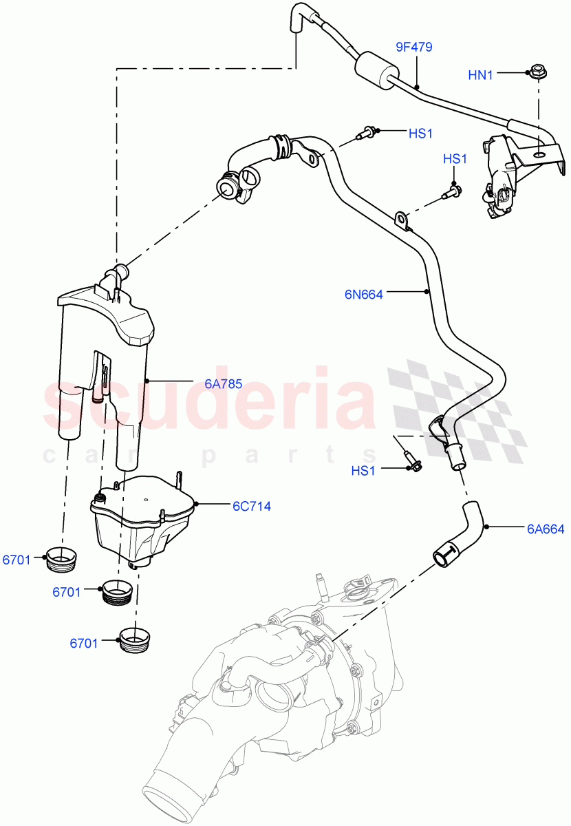 Emission Control - Crankcase(Solihull Plant Build, Engine Ventilation)(3.0 V6 D Low MT ROW,3.0 V6 D Gen2 Mono Turbo)((V)FROMFA000001) of Land Rover Land Rover Range Rover (2012-2021) [3.0 Diesel 24V DOHC TC]