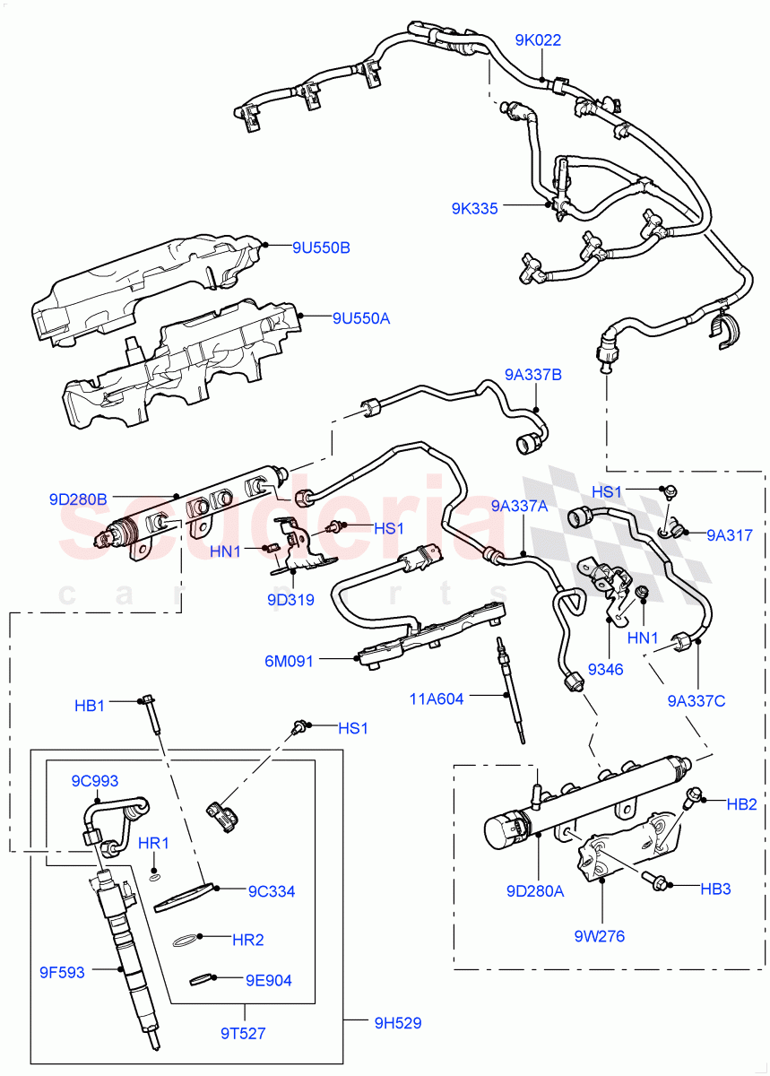 Fuel Injectors And Pipes(Solihull Plant Build)(3.0 V6 Diesel)((V)FROMAA000001) of Land Rover Land Rover Discovery 4 (2010-2016) [3.0 Diesel 24V DOHC TC]