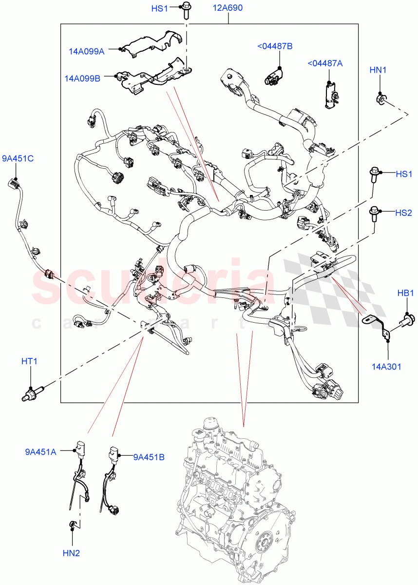 Engine Harness (2.0L AJ20D4 Diesel LF PTA, 9 Speed Auto Trans 9HP50, Halewood (UK), 2.0L AJ20D4 Diesel High PTA, 2.0L AJ20D4 Diesel Mid PTA) of Land Rover Land Rover Range Rover Evoque (2019+) [2.0 Turbo Diesel AJ21D4]