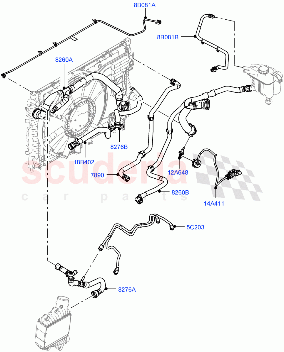 Cooling System Pipes And Hoses(2.0L AJ20D4 Diesel LF PTA,9 Speed Auto Trans 9HP50,Halewood (UK),Extra High Engine Cooling,2.0L AJ20D4 Diesel Mid PTA) of Land Rover Land Rover Discovery Sport (2015+) [2.0 Turbo Diesel]