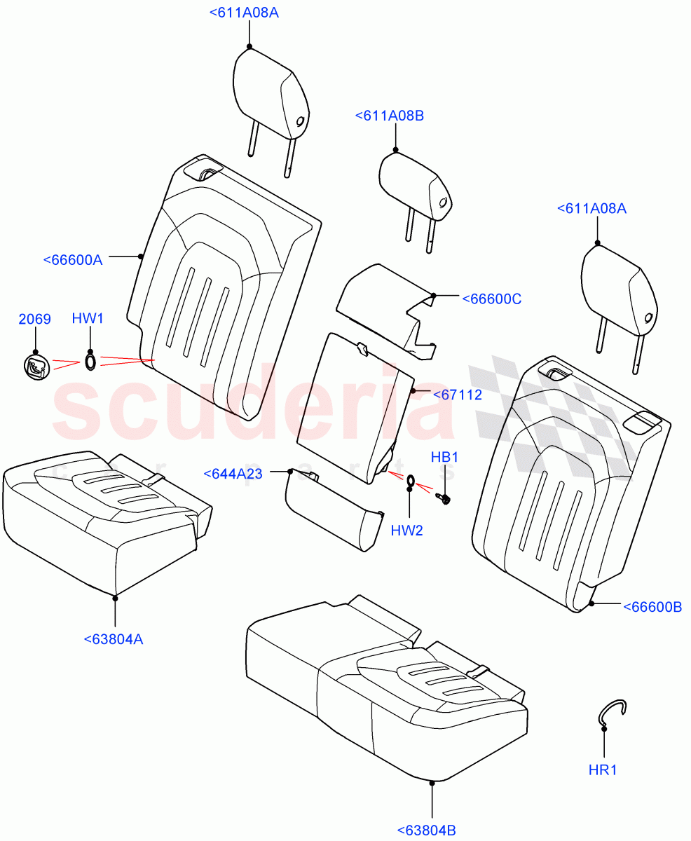 Rear Seat Covers(Standard Wheelbase,Prf Wndsr Lthr/Prfmnc Fabric wth SC,With 40/20/40 Split Fold Rear Seat)((V)FROMM2065457) of Land Rover Land Rover Defender (2020+) [5.0 OHC SGDI SC V8 Petrol]