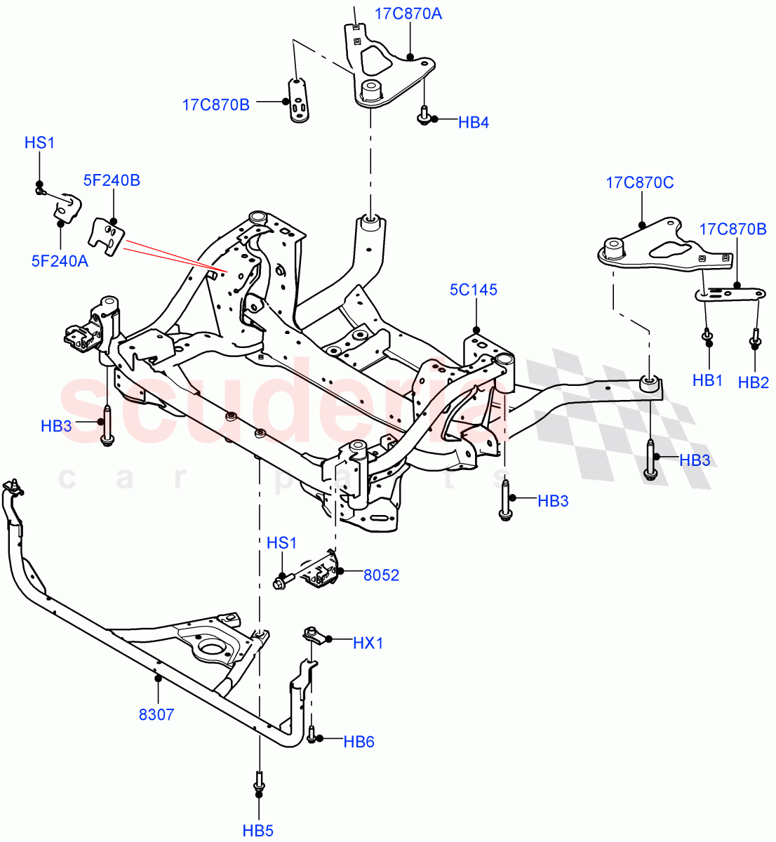 Front Cross Member & Stabilizer Bar(Crossmember)((V)TOLA999999) of Land Rover Land Rover Range Rover Velar (2017+) [2.0 Turbo Diesel AJ21D4]