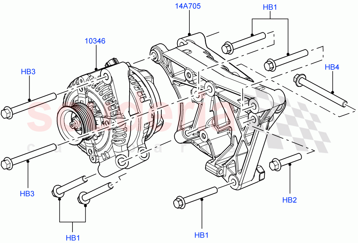 Alternator And Mountings(3.6L V8 32V DOHC EFi Diesel Lion)((V)FROM7A000001,(V)TO9A999999) of Land Rover Land Rover Range Rover Sport (2005-2009) [4.2 Petrol V8 Supercharged]