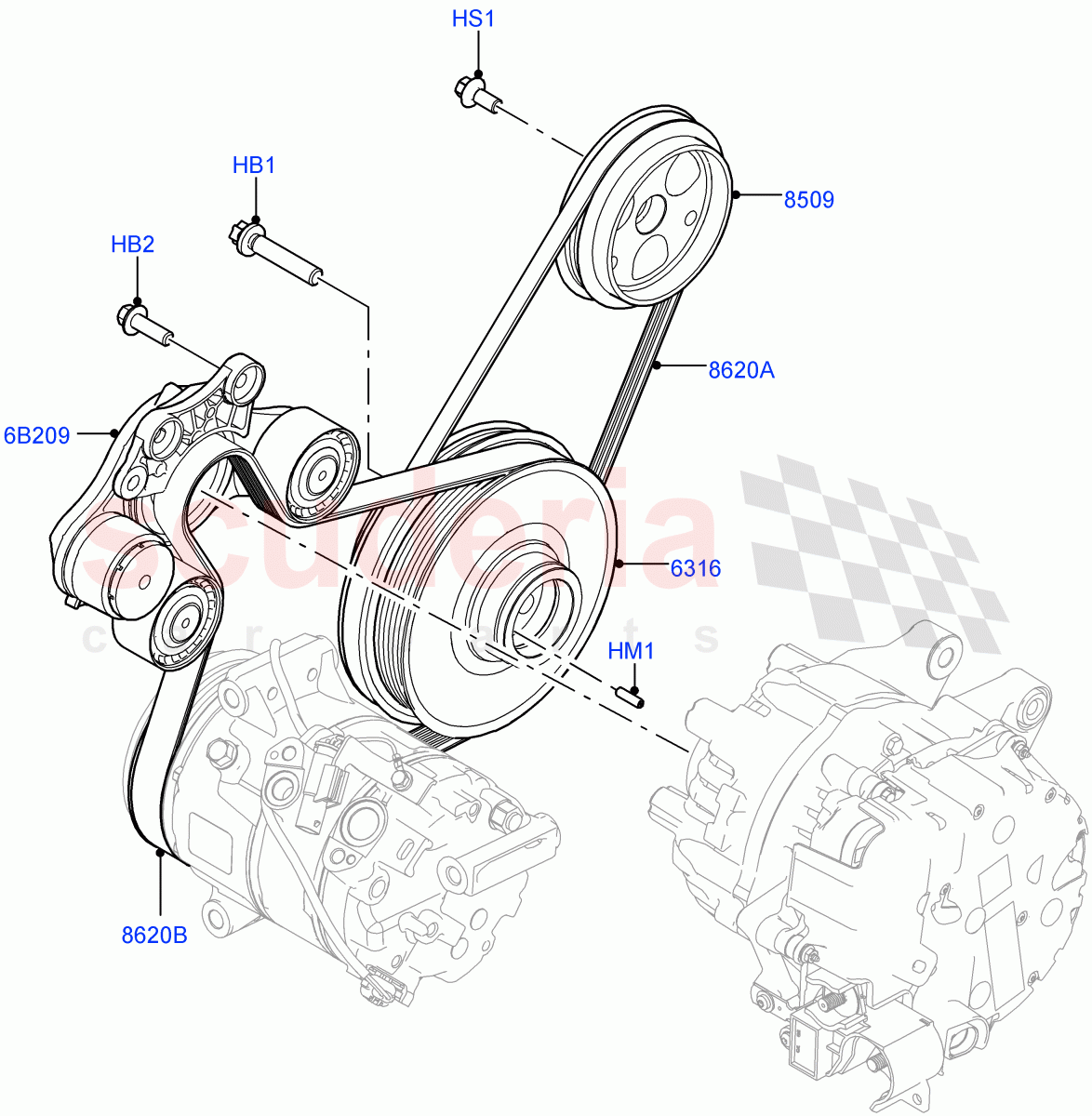 Pulleys And Drive Belts(2.0L AJ21D4 Diesel Mid,Halewood (UK))((V)FROMMH000001) of Land Rover Land Rover Discovery Sport (2015+) [2.0 Turbo Diesel AJ21D4]