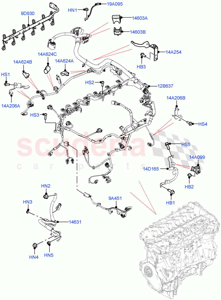 Engine Harness(LHD)(3.0L AJ20P6 Petrol High)((V)FROMMA000001) of Land Rover Land Rover Range Rover Velar (2017+) [3.0 DOHC GDI SC V6 Petrol]