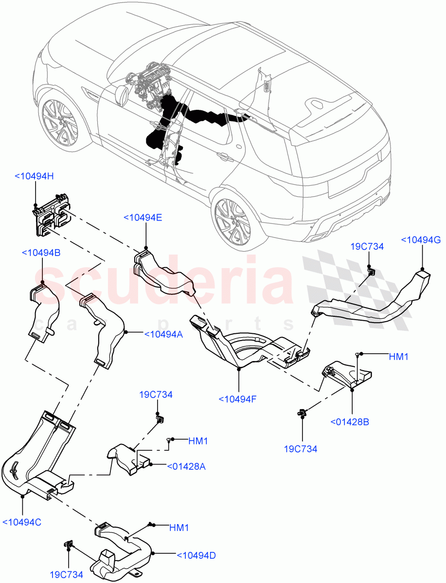 Air Vents, Louvres And Ducts (Internal Components, Floor, Nitra Plant Build) ((V) FROMK2000001, (V) TOL2999999) of Land Rover Land Rover Discovery 5 (2017+) [3.0 I6 Turbo Diesel AJ20D6]